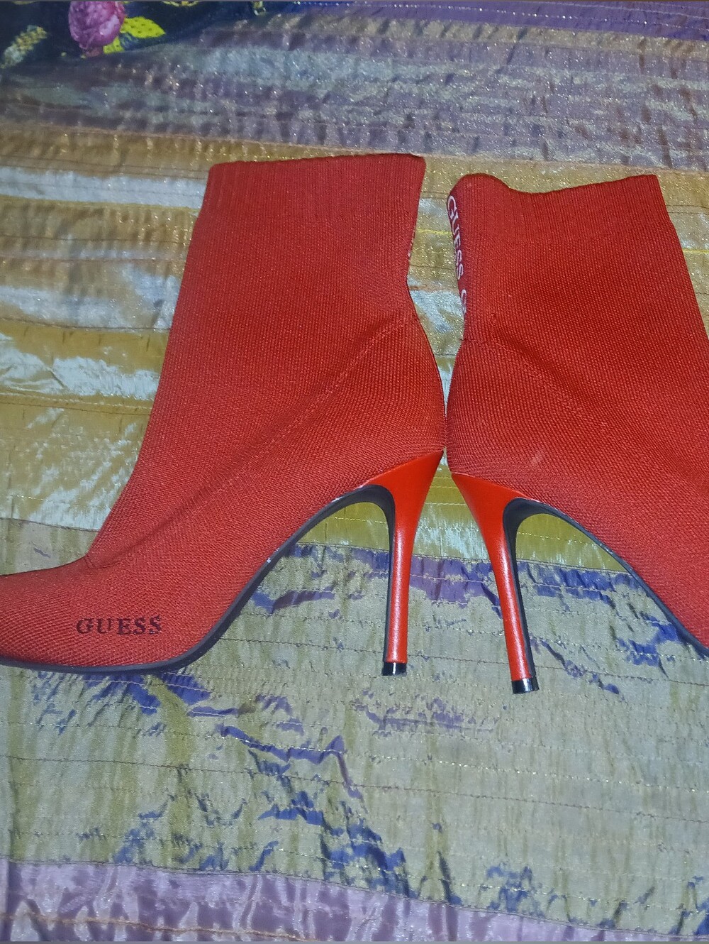 GUESS Red Knit Sock Stiletto Booties in rare size 11